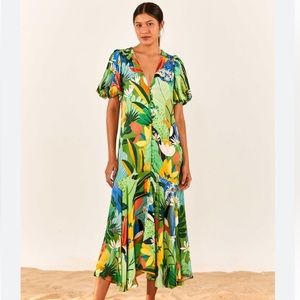 Farm Rio Vintage Toucans Button-Down Midi Dress